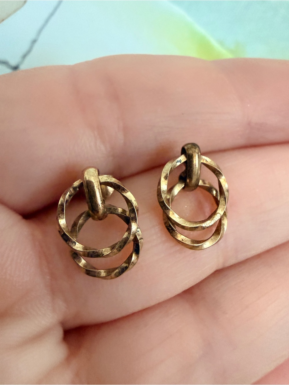 14k Gold Dangle Earrings - double hoop design